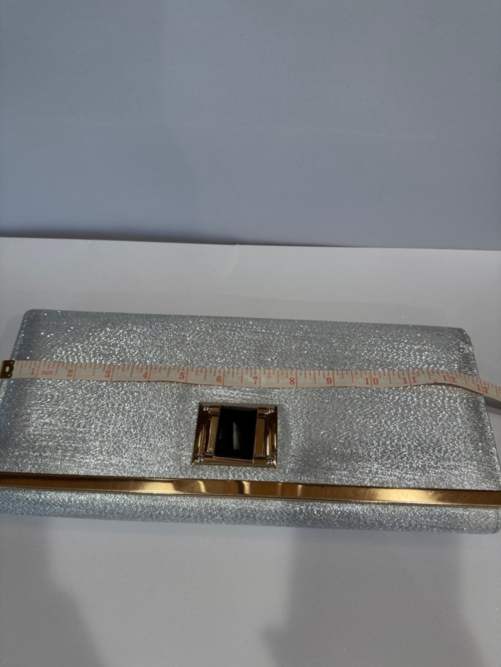 D’margeaux Silver Metallic Evening Clutch or crossbody with Gem closure Accent - Picture 8 of 9